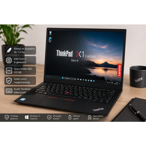 Lenovo ThinkPad X1 Carbon Gen 6 | i7-8550U | 8GB RAM | 512GB SSD | 14" FHD | használt laptop garanciával 